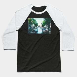 Amsterdam canal boats watercolor art painting Baseball T-Shirt